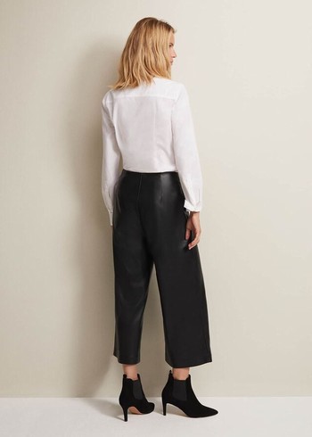 Phase Eight Emeline Faux Leather Culottes Trousers Black USA | 3259470-LB